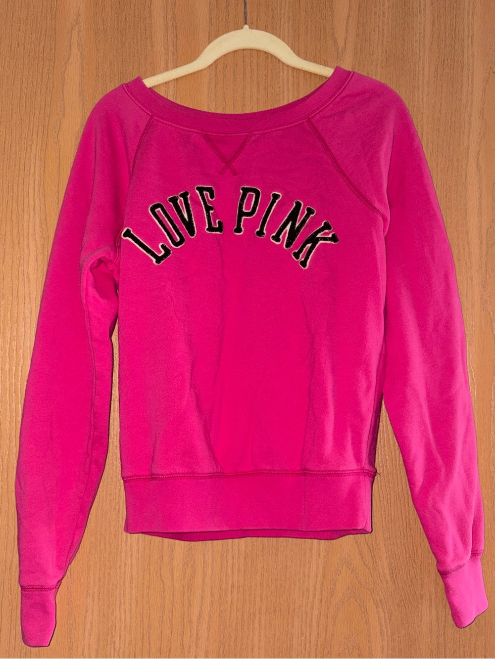 Vintage Early 2000s Black Victoria's Secret PINK Hot Pink Pullover Sweatshirt